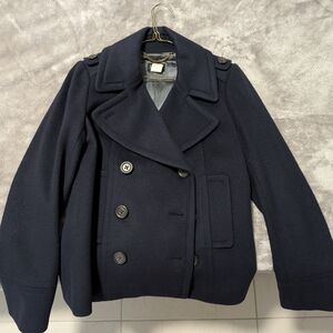 J. Crew Navy Wool Coat with Chain Accent